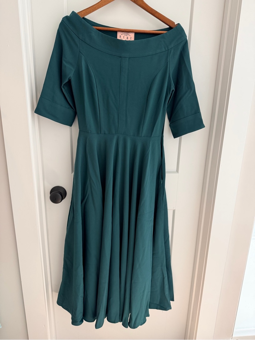 BURU Green Fit & Flare Off-Shoulder Dress
